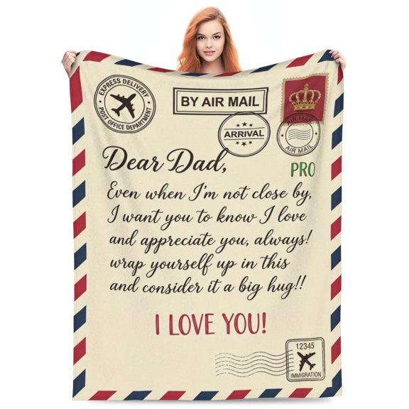 Dad Gift Blanket, Dear Dad Flannel Throw, Super Soft Blanket for Bed Couch, Father's Day Birthday Christmas Gift from Daughter or Son 50x40