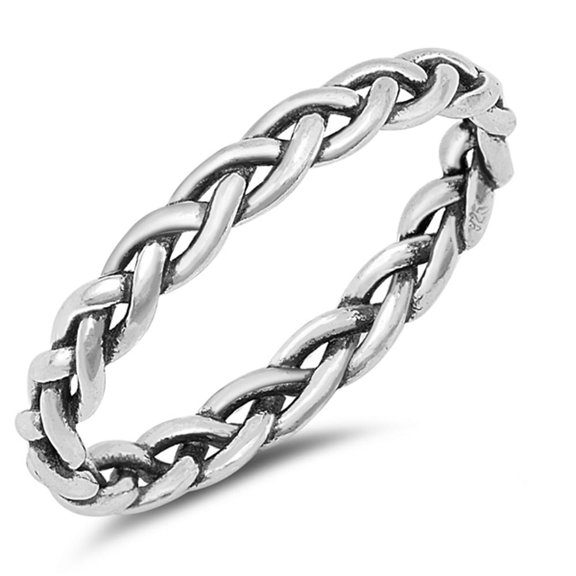 Oxidized Rope Knot Twist Stackable Ring .925 Sterling Silver Band Jewelry Female Male Unisex Size 9