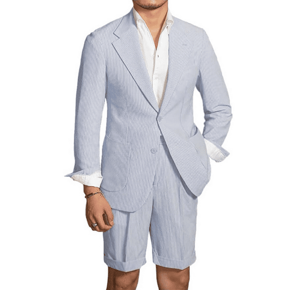 Wehilion Casual Summer Lightweight Seersucker Suit Shorts Mens Set