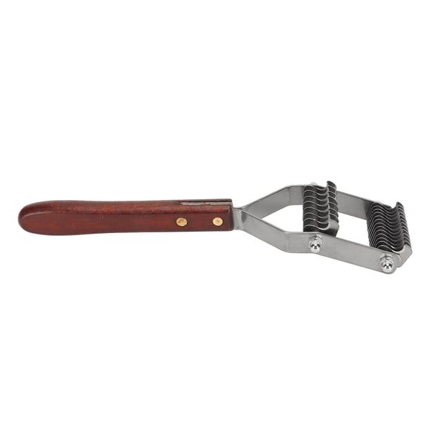 Peine desmatador para mascotas, 2 filas de cuchillas de acero inoxidable, mango de madera, rastrillo para capa inferior de mascotas, cepillo para perro gato, parte superior 18 inferior, 10 cuchillas