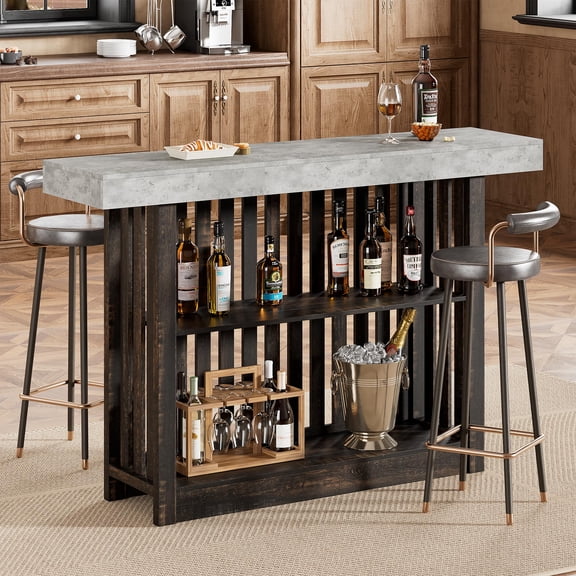 Modern Industrial Two-Tier Bar Table 63" Counter Height Design with Integrated Storage Shelves, Perfect for Dining & Entertaining