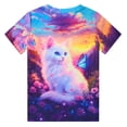 thumbnail image 2 of Lanbubble Girls Short Sleeve Graphic T-Shirt Fashion Cat Tee, Sizes 7-12, 2 of 7