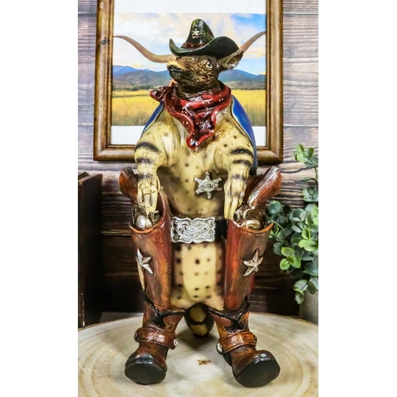 Western Rustic Texas Sherriff Cowboy Texan Armadillo Big Guns And Boots Figurine
