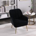 thumbnail image 2 of Velvet Accent Chair, Modern Velvet Vanity Chair for Makeup Room, Comfy Upholstered Leisure Chair with Arm, Back and Solid Metal Legs for Bedroom, Home Arm Chair for Living Room, Black, 2 of 10