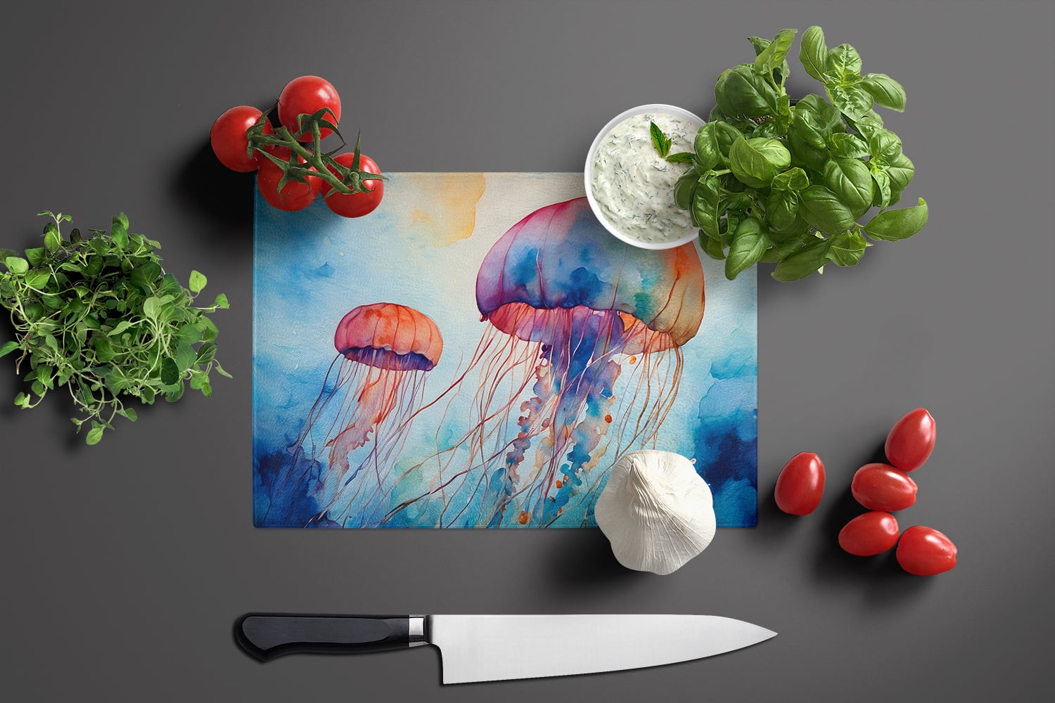 Jellyfish Glass Cutting Board Large 12 in x 15 in