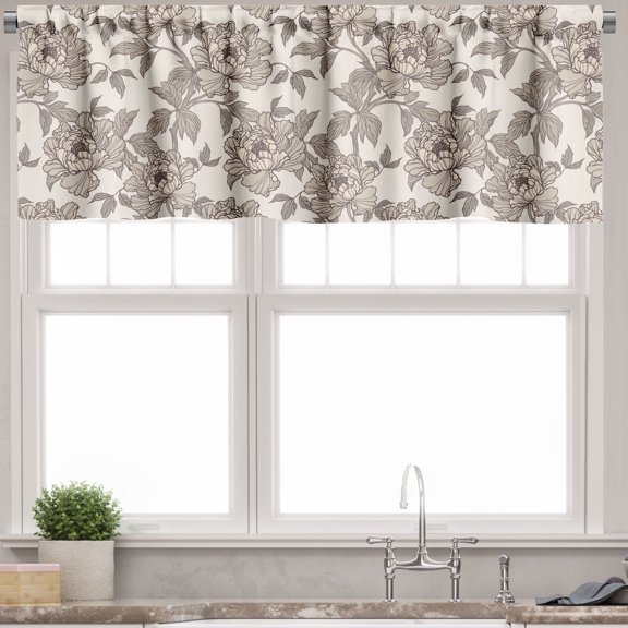 Ambesonne Floral Valance Pack of 2, Nude Tone Peony Blossoms, 54"X12", Warm Taupe and Beige