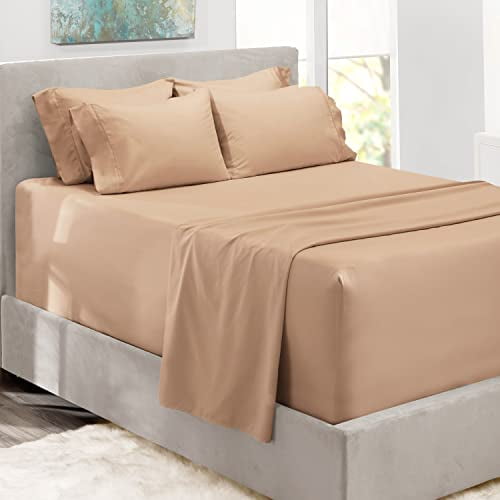 Hearth & Harbor Draps à Poches Extra Profondes - s'Adapte aux Matelas de 18-24 Pouces de Profondeur - Ensembles de Draps Taille Complète 6 Pcs - Draps Complets Poches Profondes - Draps Taupe