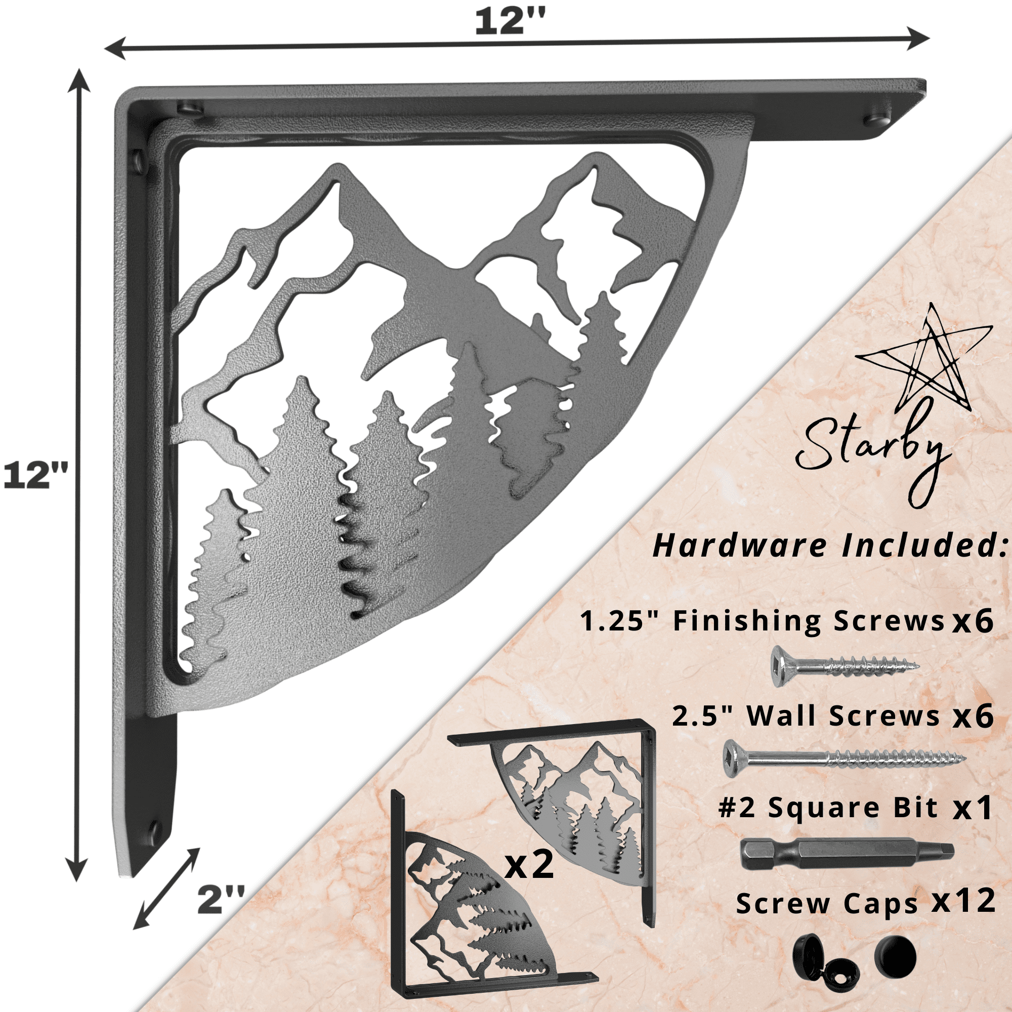 Bulls Bay Heavy Duty Steel Fireplace Mantel Brackets, Floating Shelf, Countertop Support - 12" x 12" x 2"