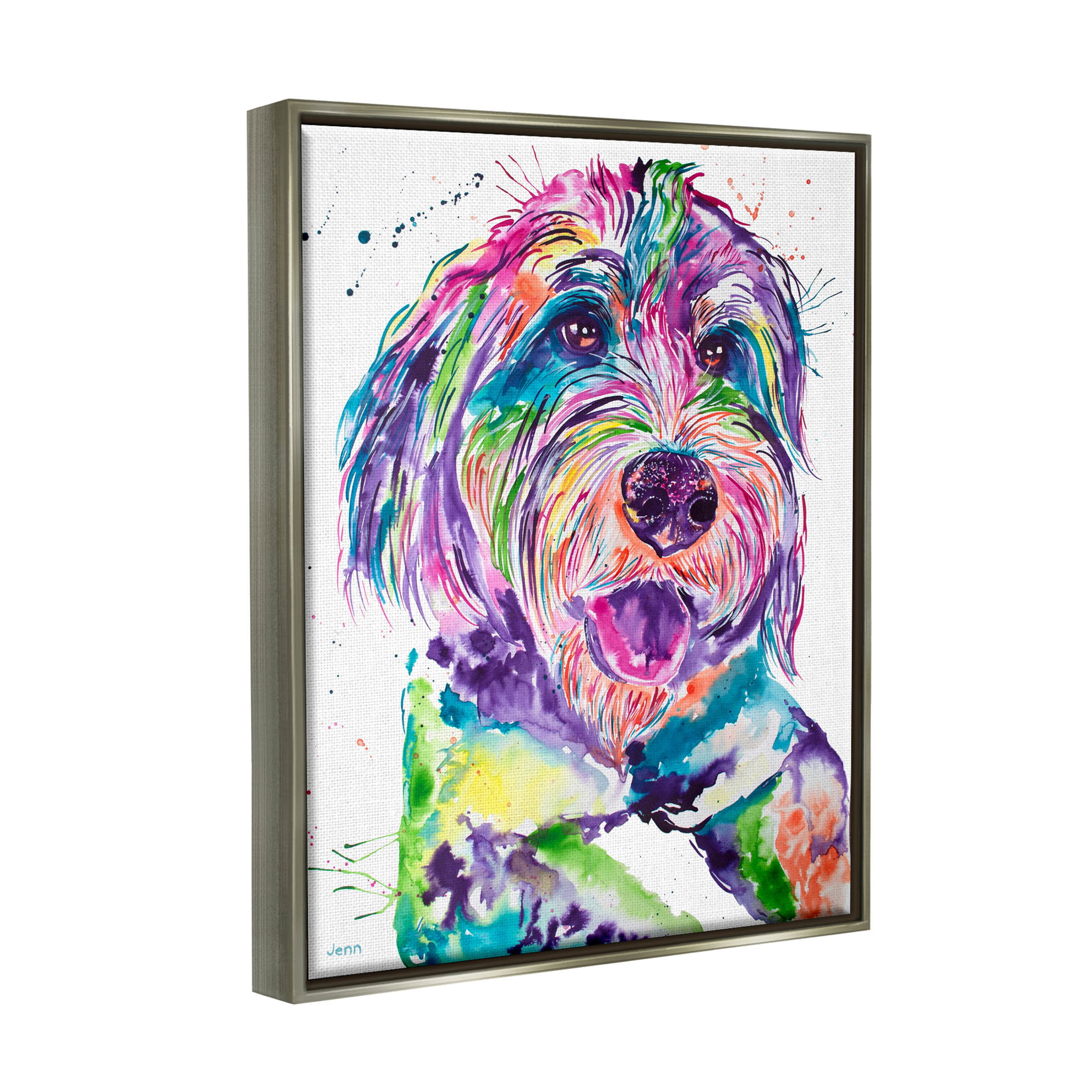 Smiling Terrier Modern Vivid Dog Animals & Insects Graphic Art Luster Gray Framed Art Print Wall Art