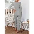 thumbnail image 5 of KelaJuan Women Jumpsuits Casual Long Sleeve Front Button Rompers Trendy Wide Leg Loose Fit Bodysuit with Pockets, 5 of 6