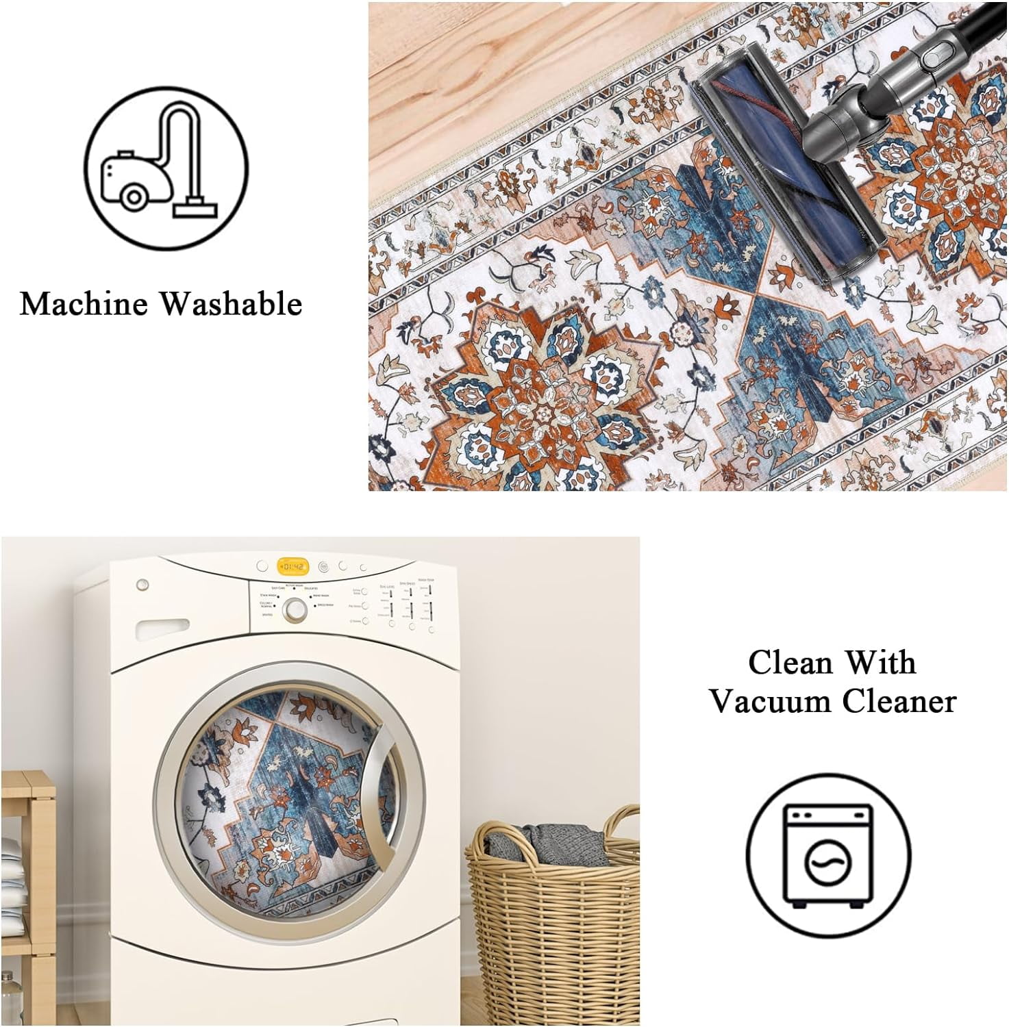 Kitchen Rug and Mat, Yamaziot Boho Kitchen Rug Set of 3, Non Slip Washable Farmhouse Floor Mat Hallway Runner, Laundry Room Carpet