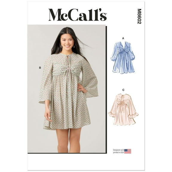 McCall's Sewing Pattern 8602 -Misses' Babydoll Dress with Sleeve Variations, Size: K5 (8-10-12-14-16)