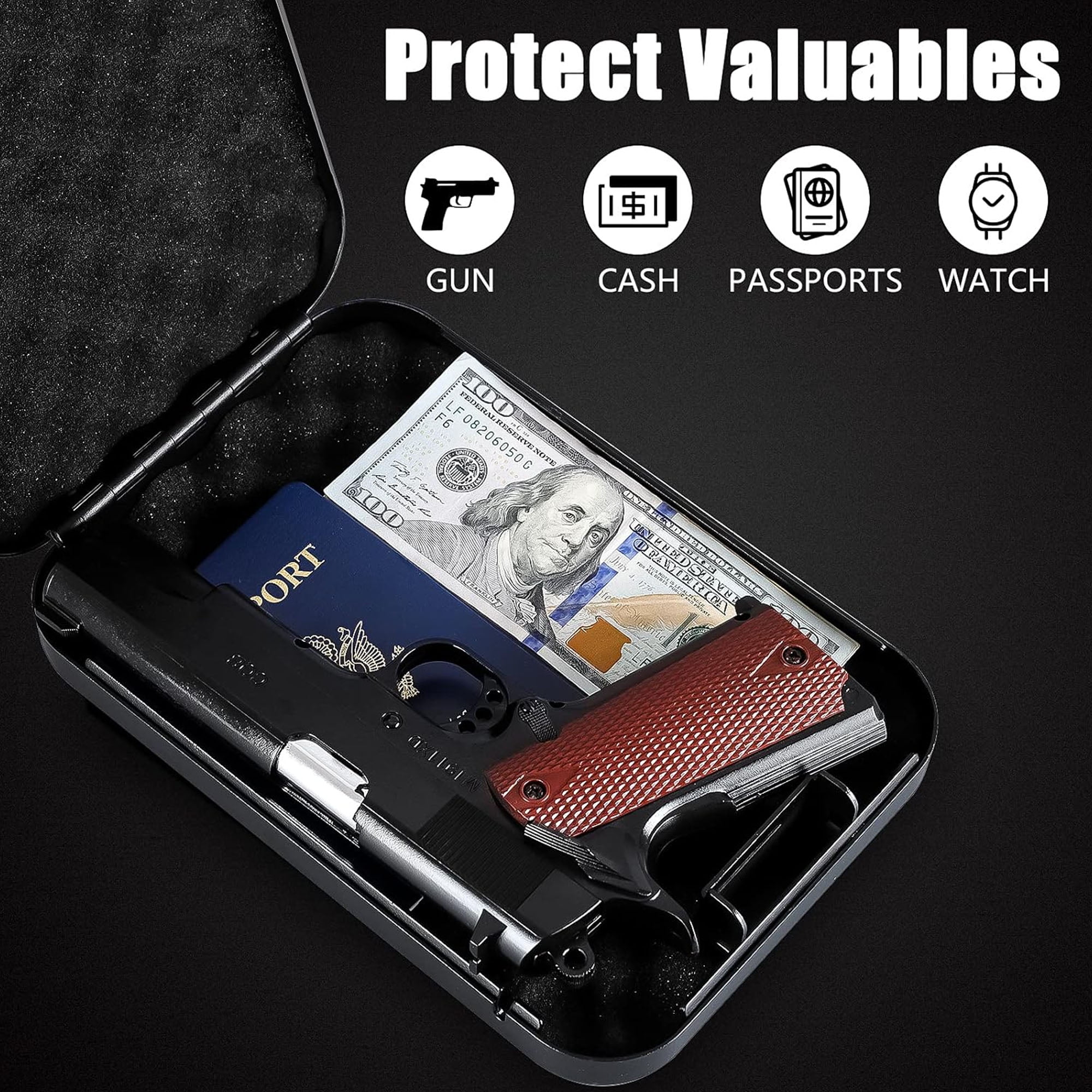 Gun Safe for Pistols Small Handgun Lock Box with Combination Lock Portable Travel Pistol Safe for Car, Home, Travel