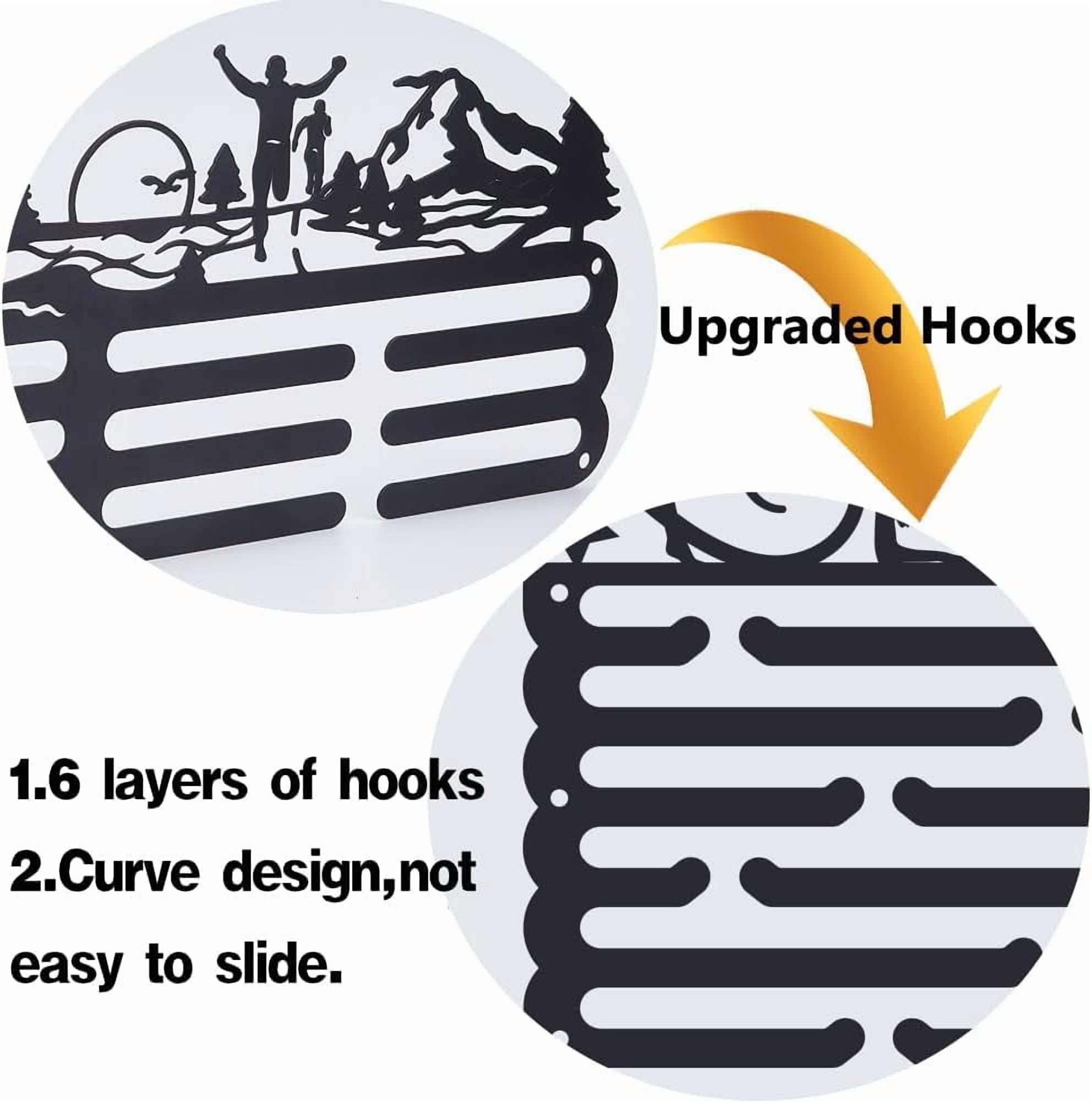 1set Sports Medal Hanger Display Medal Holder Award Metal Medals Organizer Ribbon Display Holder Rack Wall Mounted Race Non-Slip Hooks Gifts for Athletes Black