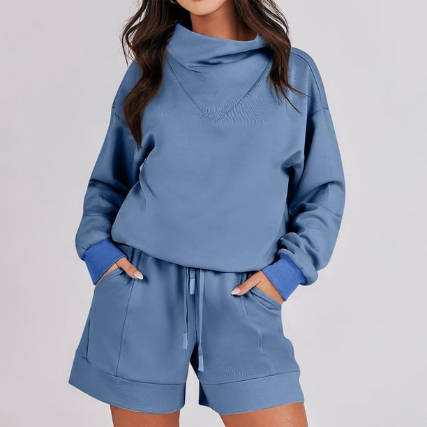 Conjunto de sudaderas y pantalones cortos de ocio para mujer, conjunto de 2 piezas a juego, traje de chándal