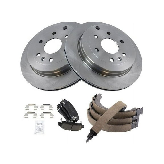 Rear Brake Pad Rotor and Parking Brake Kit 4 Piece - Compatible with 2009 - 2017 Chevy Traverse 2010 2011 2012 2013 2014 2015 2016