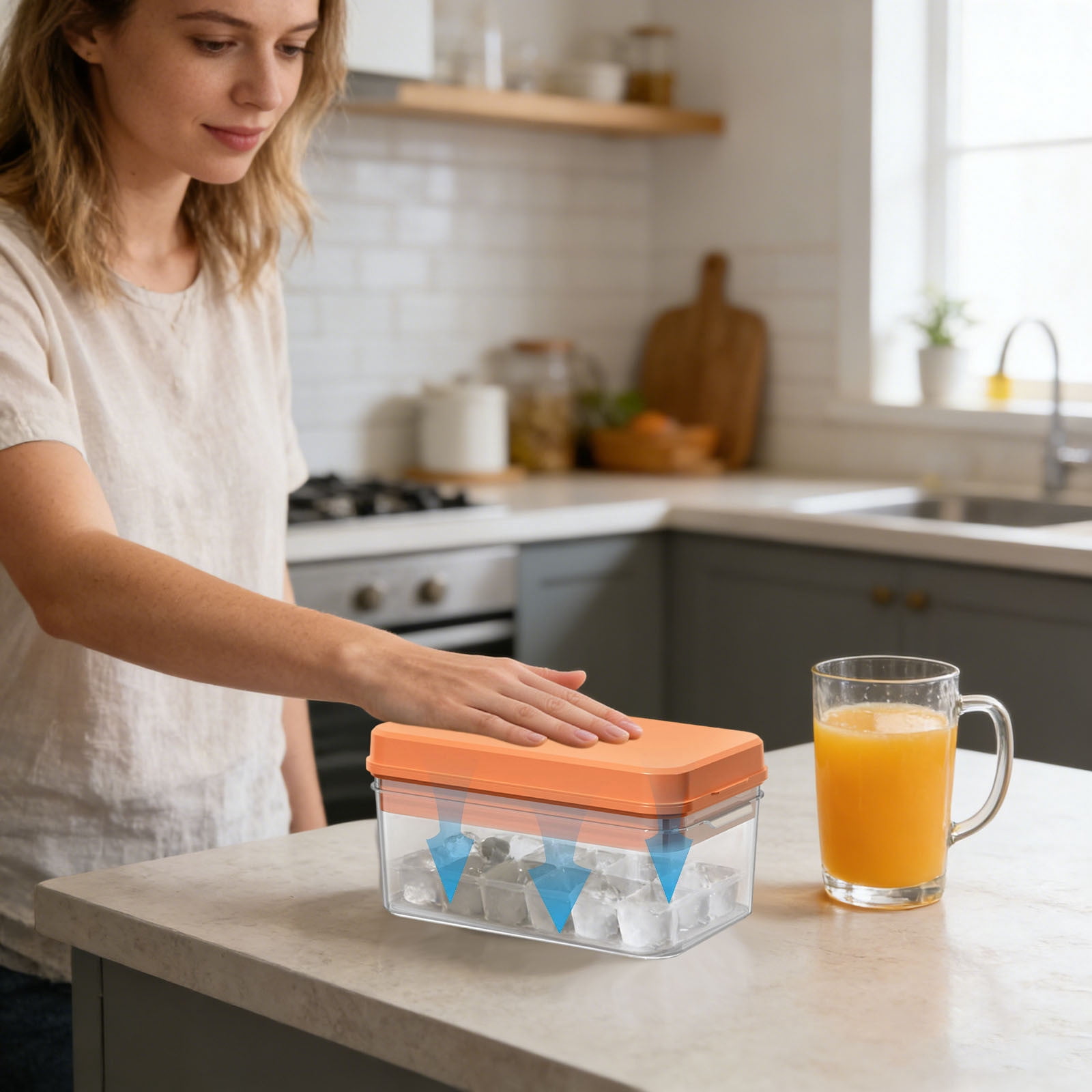 Ice Cube Tray with Storage Box & Lid, 32-Cavity Easy Release Ice Mold for Freezer, Stackable Ice Container for