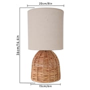 Rattan Table Lamp, Small Nightstand Lamp with Linen Fabric Lampshade, Desk Lamp Bedside Lamp for Living Room Home Office , Oval, Beige