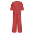 thumbnail image 6 of qolati Women's Pajamas Sets Two Piece Outfits Plaid Loose Short Sleeve Round Neck Top Pjs Wide Leg Pants Set Soft Loungewear Tracksuits with Pockets Red XXXXL 16, 6 of 6