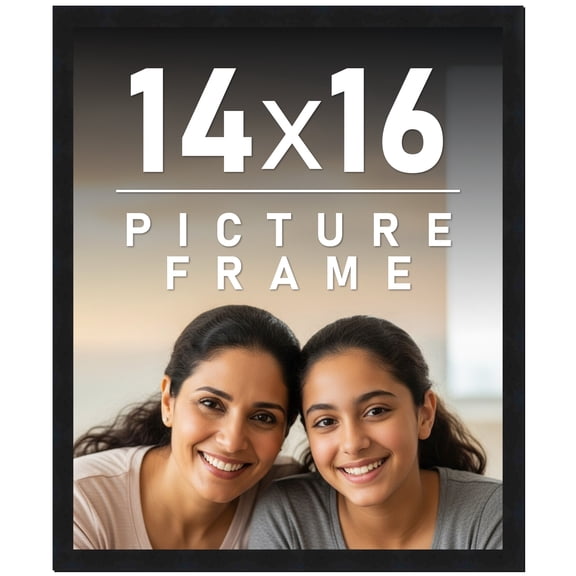 14x16 Frame Black Solid Wood Picture Frame | 0.75 Inch Moulding Width | Includes UV Acrylic