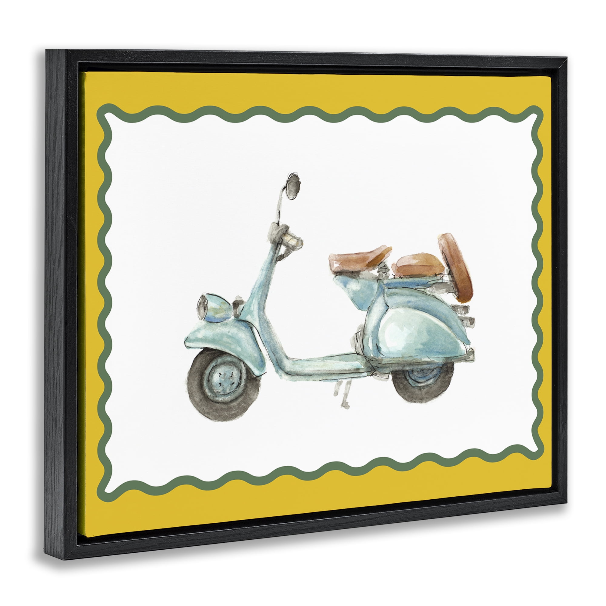 Stupell Industries Blue Vespa with Yellow Border Black Framed Floater Canvas Wall Art, design by Lanie Loreth
