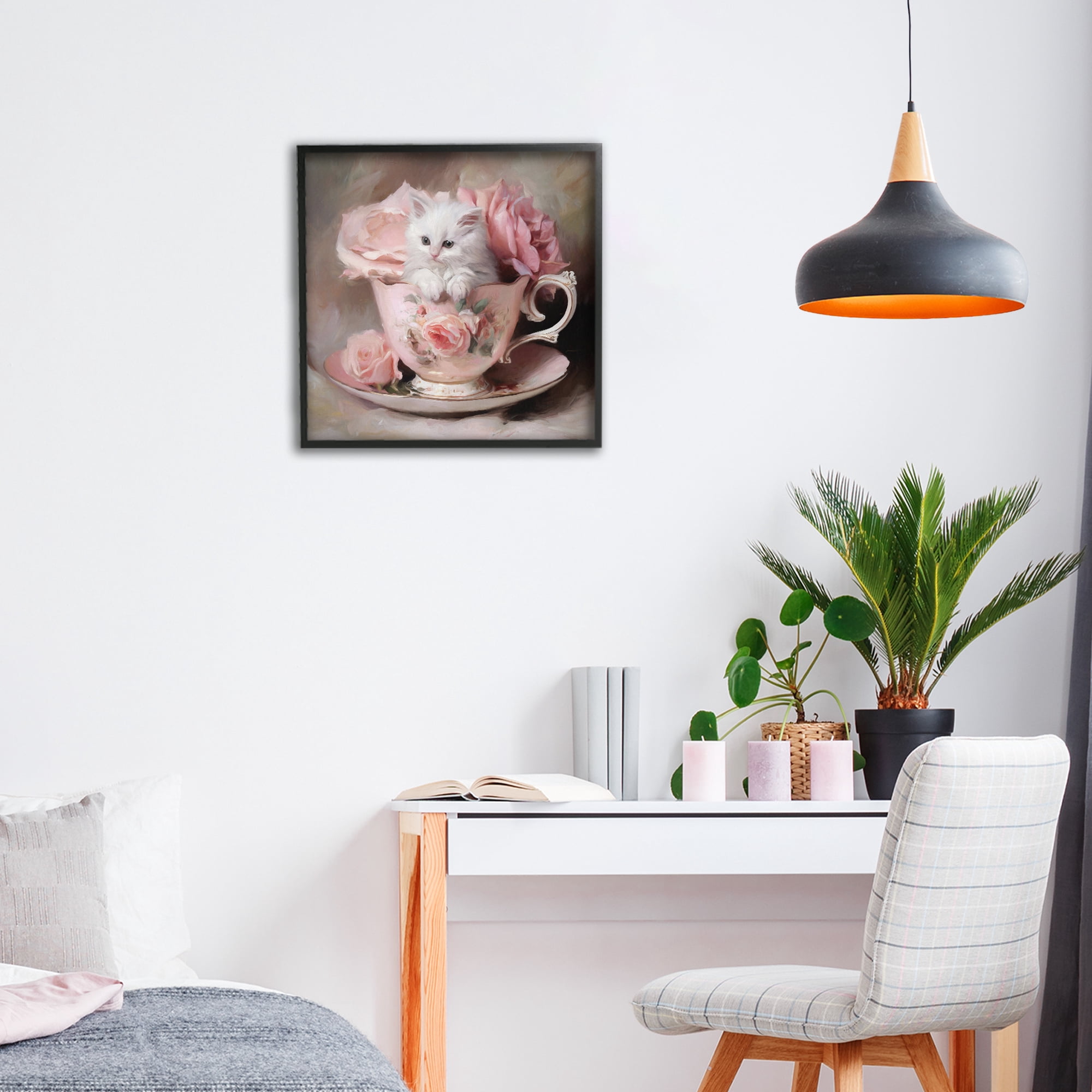 Stupell Industries Little Teacup Kitten Black Framed Giclee Art, design by Tina LeCour