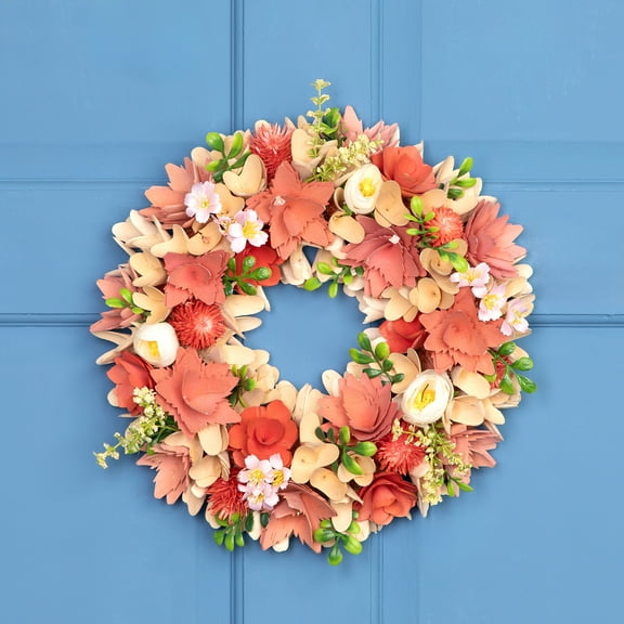 Northlight Artificial Mini Thistle Flowers Wooden Spring Wreath - 14"