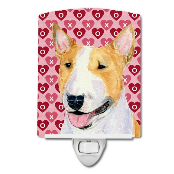 Caroline's Treasures SS4496CNL Bull Terrier Hearts Love and Valentine's Day Portrait Ceramic Night Light, 6x4x3",