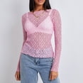 thumbnail image 4 of Women Y2K Lace Floral Crop Top Long Sleeve Sheer Mesh See Through T Shirts Slim Fit Going Out Tees Tops Streetwear, 4 of 7