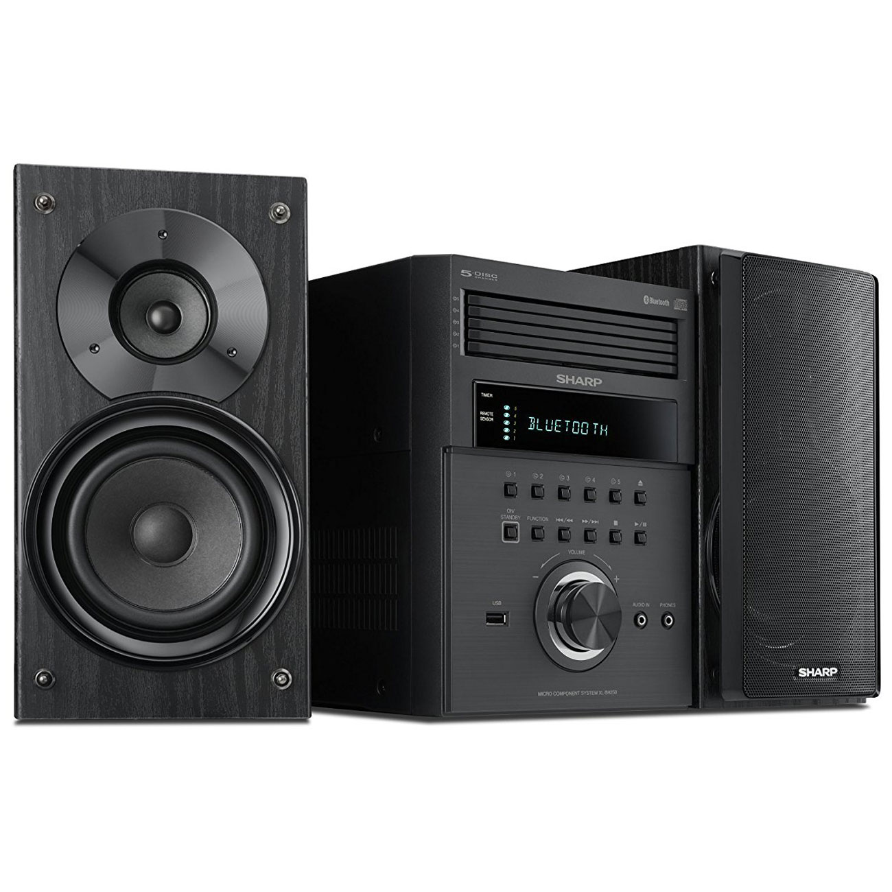 Sharp XL-BH250 Sharp 5-Disc Micro Shelf Executive Speaker System with Bluetooth, USB Port for MP3 Playback, AM/FM, Audio in for Digital Players - image 2 of 2