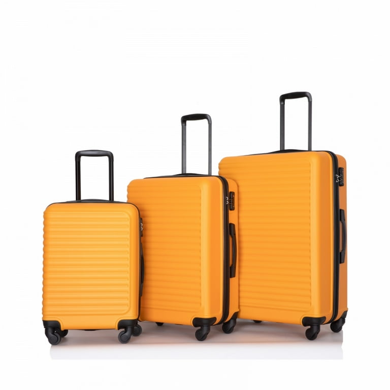 3 Piece Spinner Luggage Set Hard Shell Lightweight Suitcase in Orange