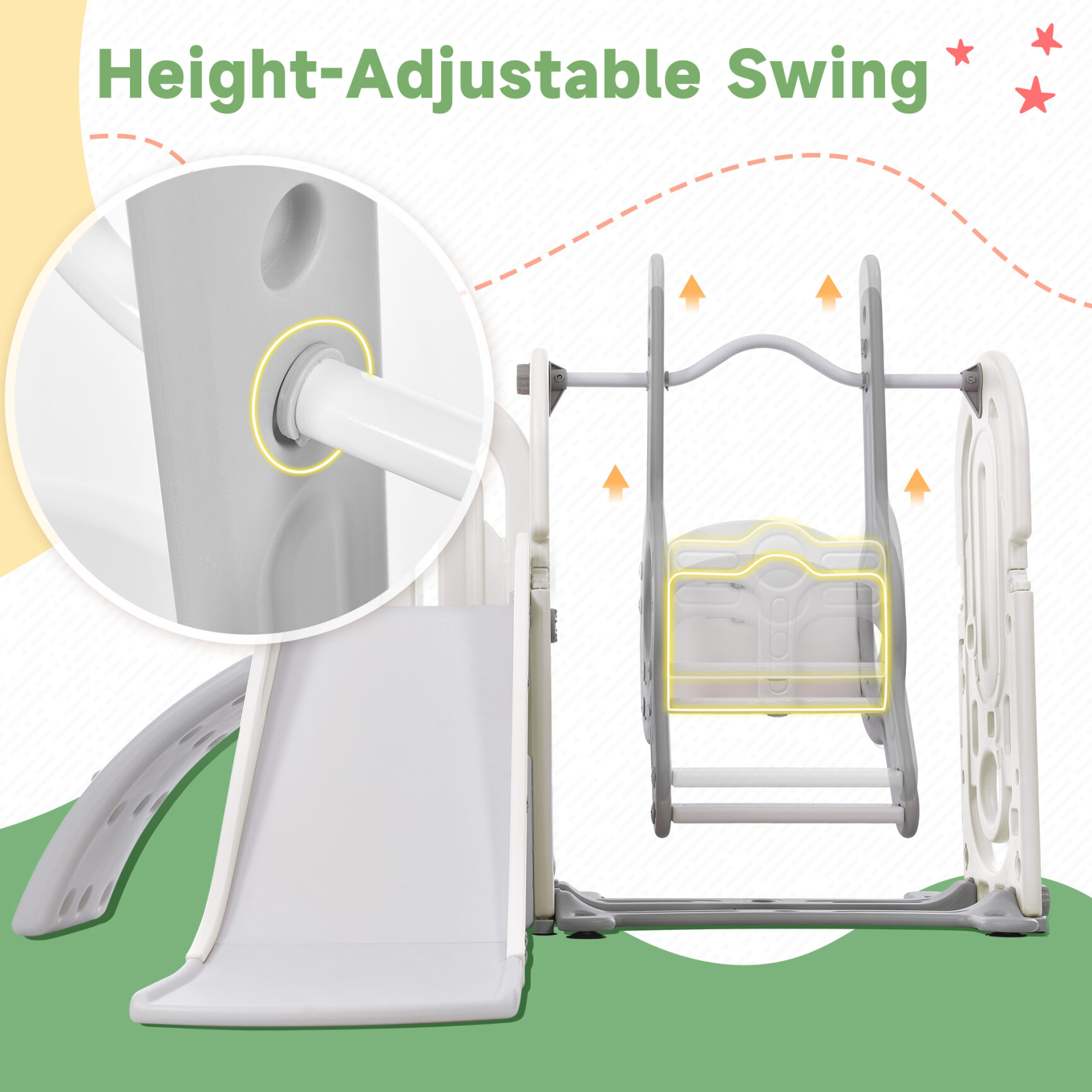 5 in 1 Toddler Swing Set, Kids Playground Climber Playset with Slide, Climbing Ramp, Basketball Hoop,and Hidden Toy Storage Space,Freestanding Combination for Babies Indoor&Outdoor,White