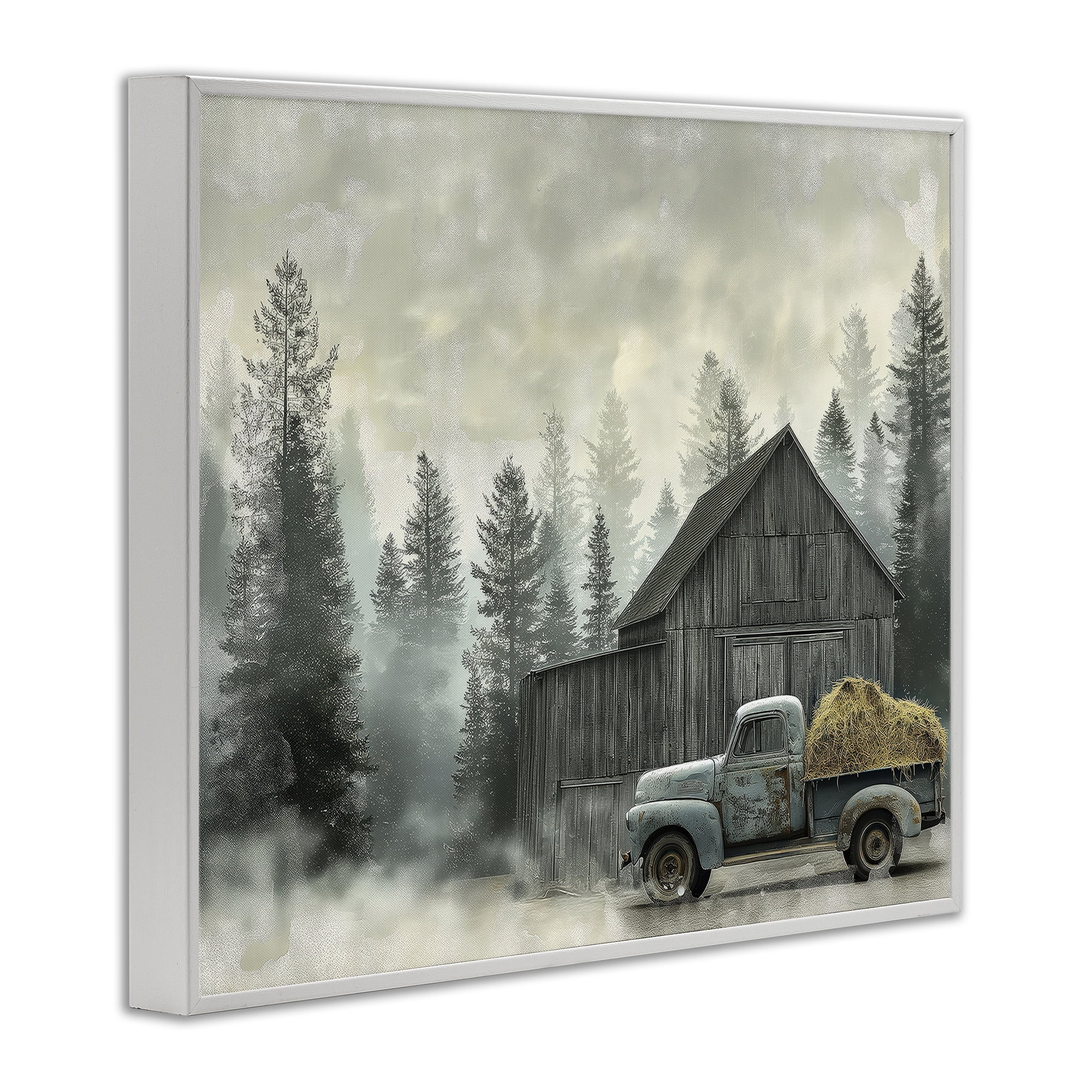 Stupell Industries Vintage Pickup at Misty Barn White Framed Giclee Art, design by Imagine It Images