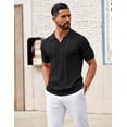 thumbnail image 2 of COOFANDY Black Polo Shirts for Men Textured V Neck Knit Polos Short Sleeve Casual Golf Shirts Fashion Polos, 2 of 6