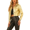 thumbnail image 4 of INSPIRE CHIC Women's Holographic Shiny Biker Button Down Metallic Jacket L Gold, 4 of 6
