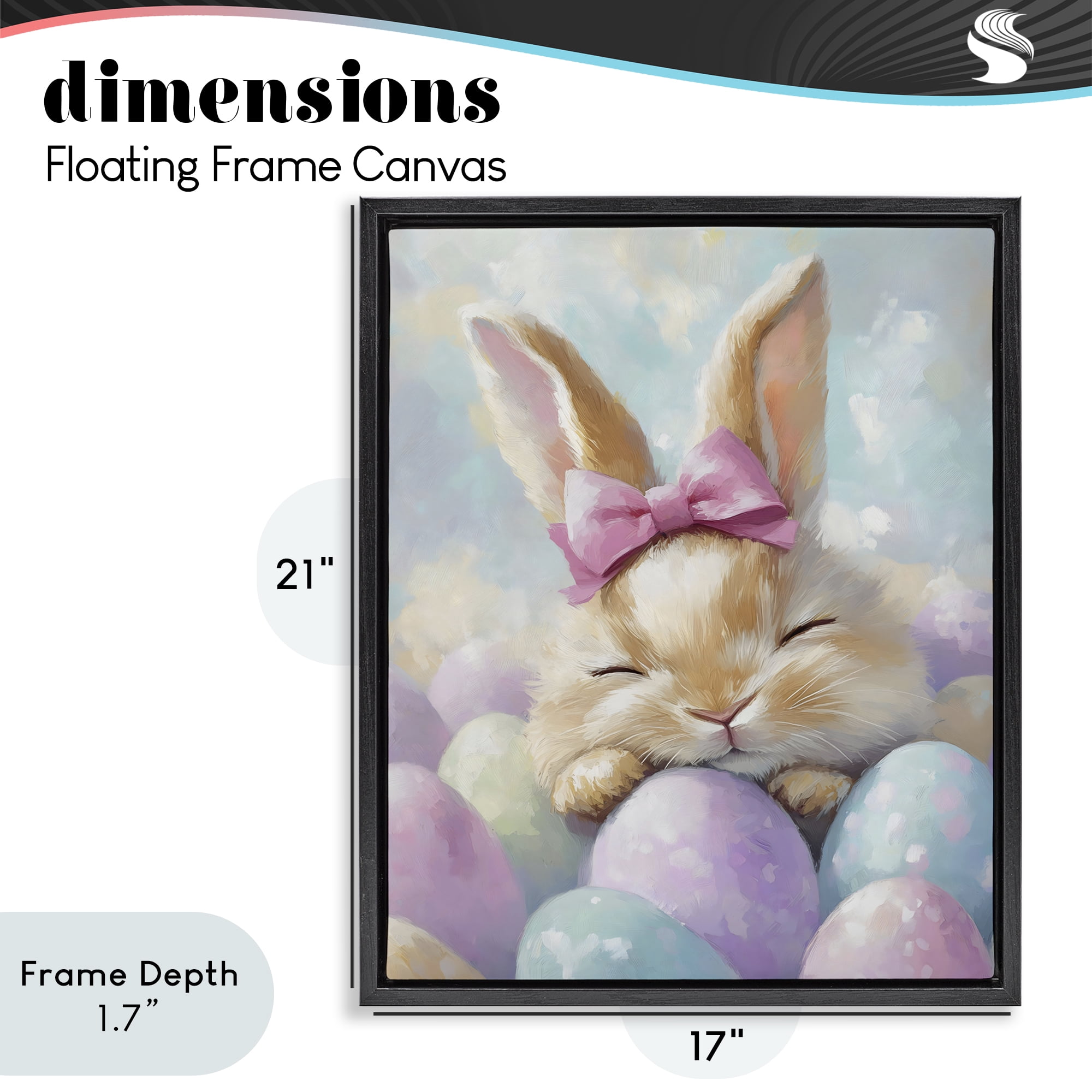 Stupell Industries Sleeping Easter Bunny with Eggs Black Framed Floater Canvas Wall Art, design by The Prints Vibe