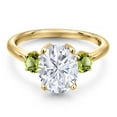 thumbnail image 3 of Gem Stone King 18K Yellow Gold Plated Silver Green Peridot Ring Set with Moissanite (3.60 Cttw), 3 of 7