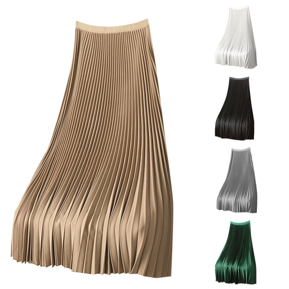 Wxolcjlv Women's Solid Pleated Midi Skirt High Waist Press Crease Smooth Office Daily Skirts