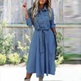 thumbnail image 3 of Vestido Vestido largo casual con cuello de solapa Vestido de mujer de manga larga con bolsillos Traje diario Ygjytge Azul T XXL para Mujer, 3 of 6