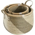 thumbnail image 6 of DecMode 18", 13"W Brown Seagrass Handmade Diagonal Striped Storage Basket with Leather Handles, 2-Pieces, 6 of 9