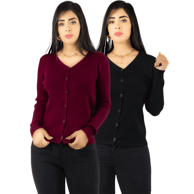 Set De 2 Sueteres De Mujer Manga Larga Sueteres Botones Sweaters Punto