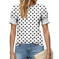 thumbnail image 5 of Otvok Women'S Spring Summer Polka Printed Base T-Shirt Lace Sleeves Short Sleeve Round Neck Tops Blouses, 5 of 6