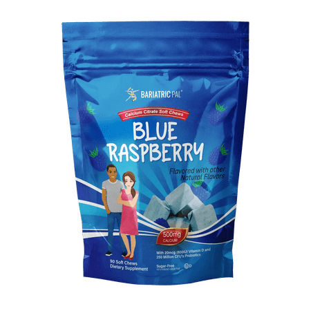 BariatricPal Sugar-Free Calcium Citrate Soft Chews 500mg with Probiotics - Blue Raspberry Size: 90ct