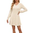 thumbnail image 1 of Robes d'Hiver Décontractées pour Femmes! Fadeal Nouvelle Robe Décontractée Unie à Col en V avec Poches Rayée Brossée à Manches Longues Robes d'Hiver pour Femmes Beige TG, 1 of 4