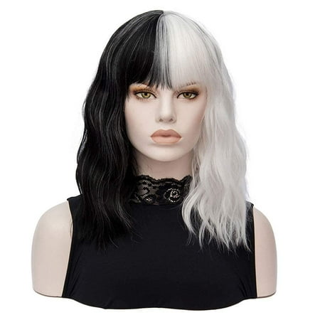 Half Black Half White Short Curly Wig Shoulder Length Black And White Wig Wavy Half Black And Half White Heat Resistant Wig For Women Walmart Canada