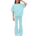 thumbnail image 2 of Avrnliq Mint Green Girls 2 Piece Retro Outfit, Oversized Short Sleeve Top & High-Waisted Flare Pants Set for Kids Girls 6-12,Size 11-12T, 2 of 6