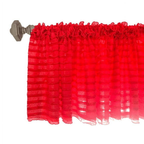Red Ruffle Valance Window Curtain