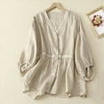 thumbnail image 2 of Towmus V Neck Linen Tshirts for Women Summer Fall 3/4 Sleeve Relaxed Fit Long Basic Tee Shirt Tops, 2 of 6
