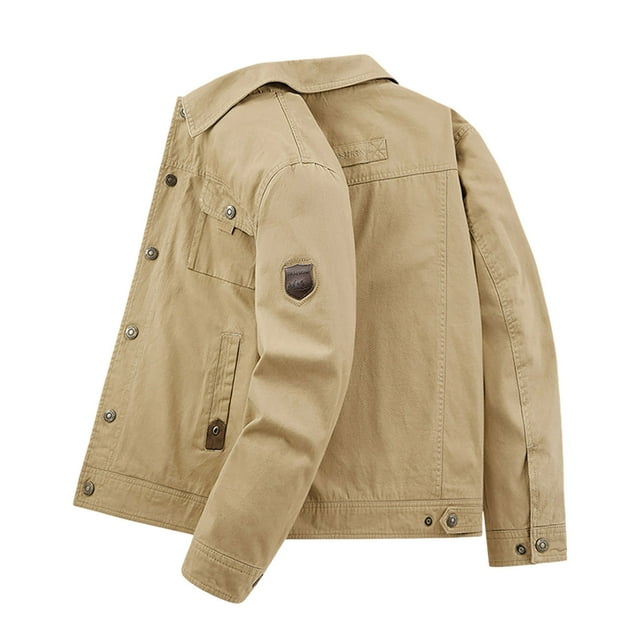 FYEGRE Men's Rugged Loose Fit Casual Outerwear Coat For Spring Autumn Seasons With Multiple Functional Pockets Khaki M