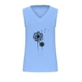 thumbnail image 3 of Dandelion Printed Cotton Linen Tees for Women V-neck Sleeveless Pullover Comfy Lightweight Summer Loungewear Baggy Tank Tops, 3 of 5